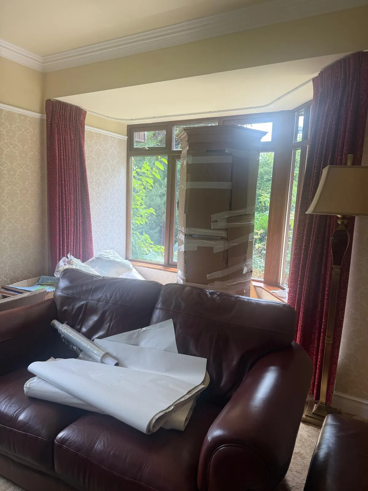 Boxes and wrapping materials laid out before a move